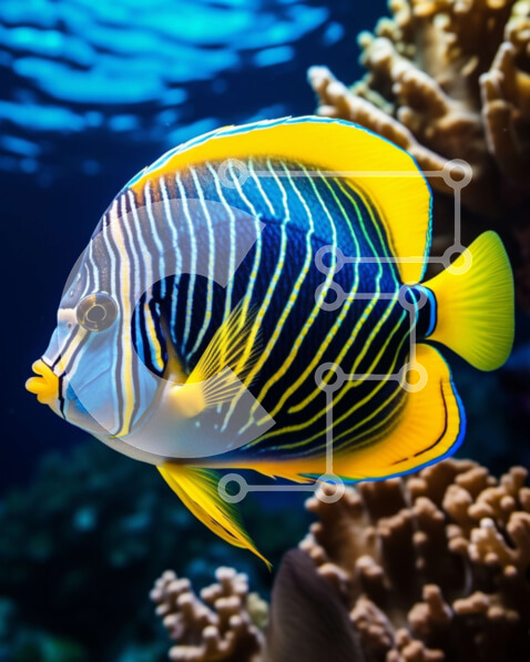 Σετ των 2 Intra Συλλεκτικό Ξύλινο Παζλ Plywood  4mm - Κίτρινο και μπλε ψάρι πεταλούδας που κολυμπά ανάμεσα στα κοράλλια στα τροπικά νερά Σε Ξύλινο Κουτί - Διαστάσεις: 10x10 cm – 25 κομμάτια