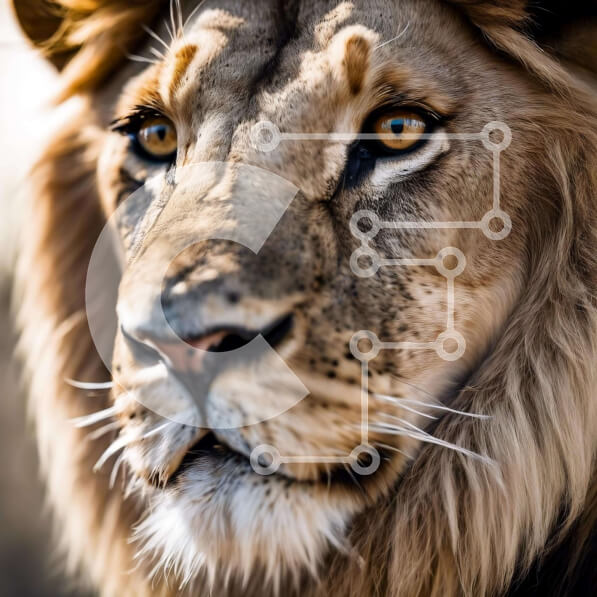 Intra Συλλεκτικό Ξύλινο Παζλ Plywood  4mm - Κοντινό πλάνο ενός ενήλικου λιονταριού που κοιτάζει επίμονα στην απόσταση Σε Ξύλινο Κουτί - Διαστάσεις: 10x10 cm – 25 κομμάτια