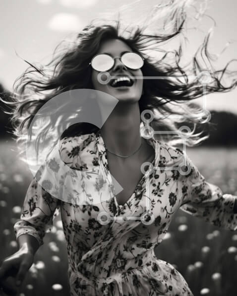 Intra Συλλεκτικό Ξύλινο Παζλ Plywood  4mm - Γυναίκα που τρέχει μέσα από το ανοιχτό πεδίο με τα γυαλιά ηλίου Σε Ξύλινο Κουτί - Διαστάσεις Puzzle: 10x10 cm – 25 κομμάτια