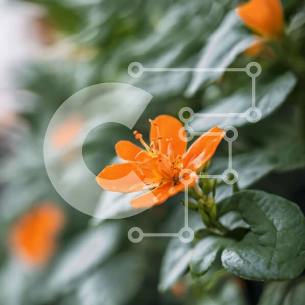 Intra Συλλεκτικό Ξύλινο Παζλ Plywood  4mm - Ανθισμένο πορτοκαλί λουλούδι σε πράσινο φυτό Σε Ξύλινο Κουτί - Διαστάσεις: 10x10 cm – 25 κομμάτια