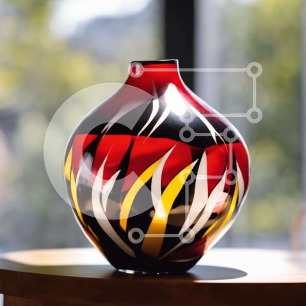 Intra Συλλεκτικό Ξύλινο Παζλ Plywood  4mm - Κόκκινο, κίτρινο και μαύρο βάζο σε ξύλινο τραπέζι Σε Ξύλινο Κουτί - Διαστάσεις: 10x10 cm – 25 κομμάτια