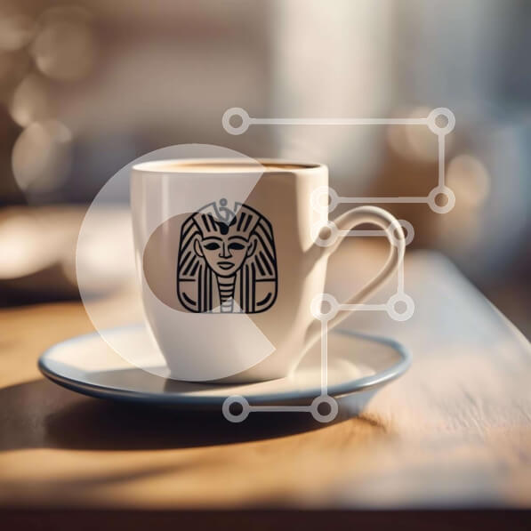 Intra Συλλεκτικό Ξύλινο Παζλ Plywood  4mm - Λευκό φλιτζάνι καφέ με αιγυπτιακό σχέδιο Σε Ξύλινο Κουτί - Διαστάσεις: 10x10 cm – 25 κομμάτια