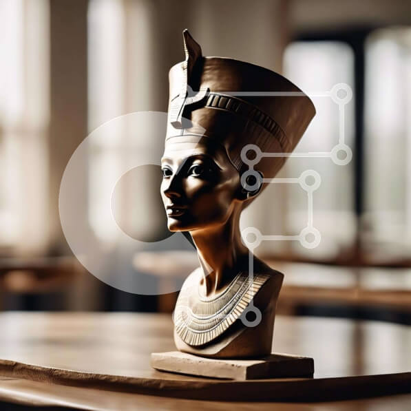 Intra Συλλεκτικό Ξύλινο Παζλ Plywood  4mm - Χάλκινη προτομή Αιγυπτιακής γυναίκας σε ξύλινο τραπέζι Σε Ξύλινο Κουτί - Διαστάσεις Puzzle: 10x10 cm – 25 κομμάτια