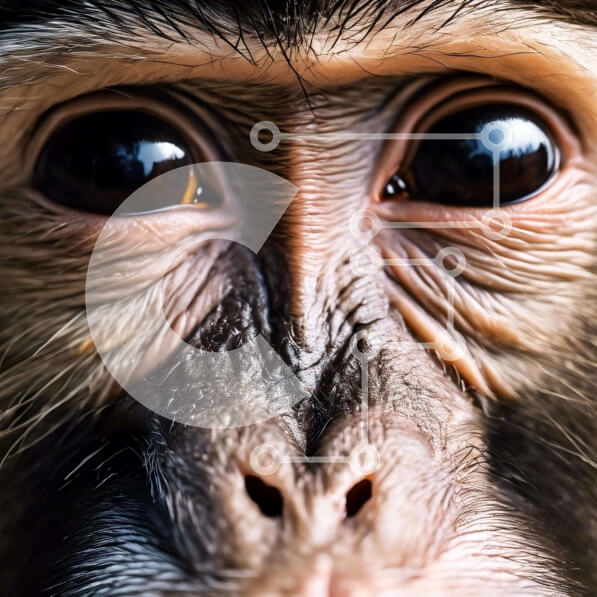 Intra Συλλεκτικό Ξύλινο Παζλ Plywood  4mm - Κοντινό πλάνο του προσώπου του περίεργου πιθήκου Σε Ξύλινο Κουτί - Διαστάσεις: 10x10 cm – 25 κομμάτια