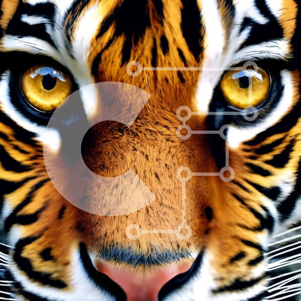 Intra Συλλεκτικό Ξύλινο Παζλ Plywood  4mm - Κοντινό πλάνο του προσώπου της τίγρης με τα κίτρινα μάτια Σε Ξύλινο Κουτί - Διαστάσεις: 10x10 cm – 25 κομμάτια