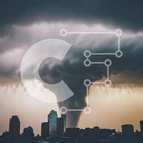 Intra Συλλεκτικό Ξύλινο Παζλ Plywood  4mm - Καταστροφικός ανεμοστρόβιλος πάνω από την πόλη Σε Ξύλινο Κουτί - Διαστάσεις Puzzle: 10x10 cm – 25 κομμάτια