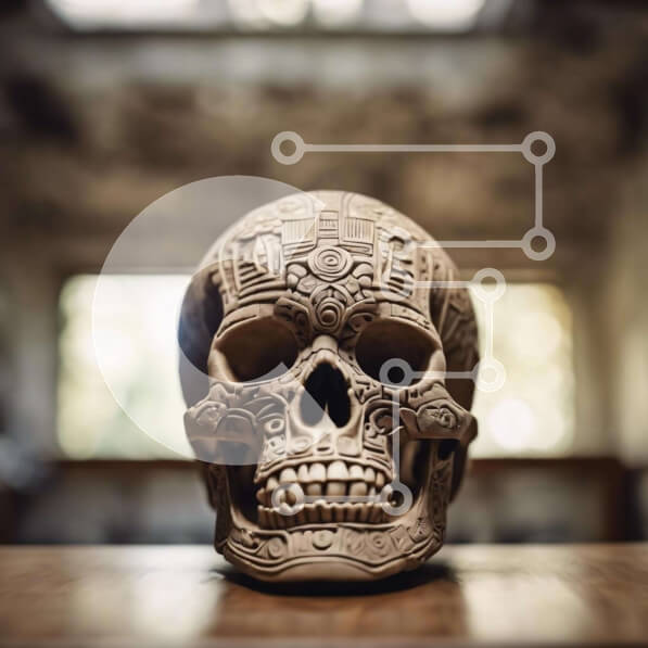 Intra Συλλεκτικό Ξύλινο Παζλ Plywood  4mm - Περίπλοκο ξύλινο κρανίο σε vintage τραπέζι Σε Ξύλινο Κουτί - Διαστάσεις Puzzle: 10x10 cm – 25 κομμάτια