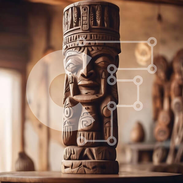 Intra Συλλεκτικό Ξύλινο Παζλ Plywood  4mm - Ξύλινος πόλος τοτέμ και τεχνουργήματα ιθαγενών Αμερικανών Σε Ξύλινο Κουτί - Διαστάσεις Puzzle: 10x10 cm – 25 κομμάτια