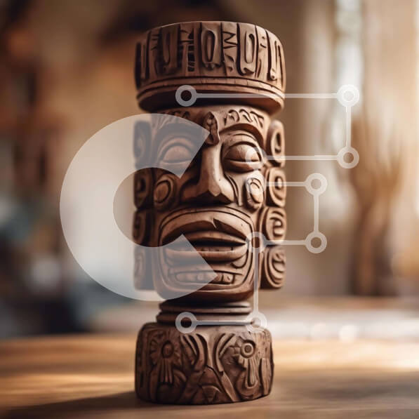 Intra Συλλεκτικό Ξύλινο Παζλ Plywood  4mm - Ξύλινο άγαλμα Tiki Σε Ξύλινο Κουτί - Διαστάσεις Puzzle: 10x10 cm – 25 κομμάτια