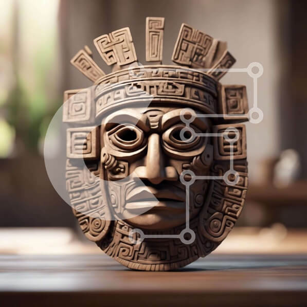 Intra Συλλεκτικό Ξύλινο Παζλ Plywood  4mm - Ξύλινη μάσκα εμπνευσμένη από τους Αζτέκους Σε Ξύλινο Κουτί - Διαστάσεις Puzzle: 10x10 cm – 25 κομμάτια