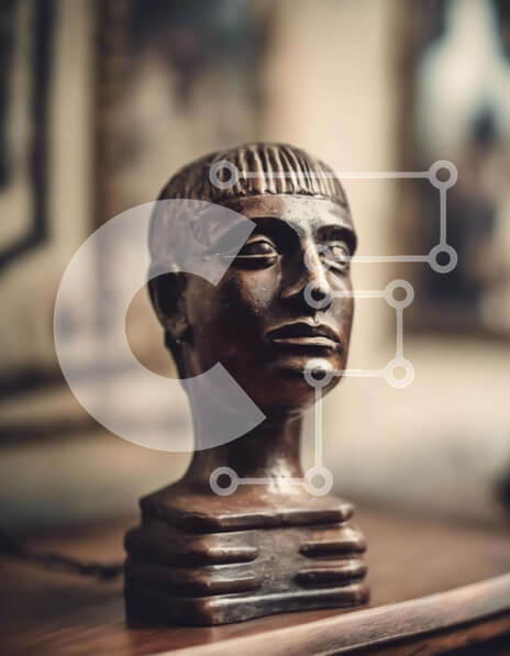 Intra Συλλεκτικό Ξύλινο Παζλ Plywood  4mm - Χάλκινη προτομή αρχαίου ανθρώπου σε ξύλινο τραπέζι Σε Ξύλινο Κουτί - Διαστάσεις Puzzle: 10x10 cm – 25 κομμάτια