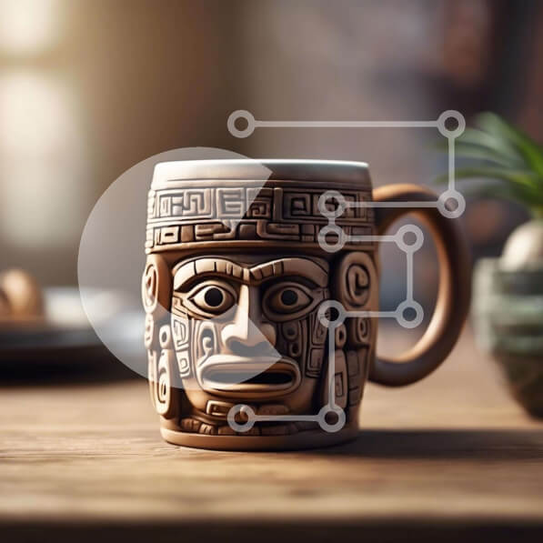 Intra Συλλεκτικό Ξύλινο Παζλ Plywood  4mm - Κεραμική κούπα καφέ με σχέδιο Aztec Σε Ξύλινο Κουτί - Διαστάσεις: 10x10 cm – 25 κομμάτια