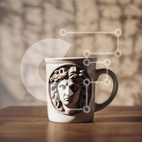 Intra Συλλεκτικό Ξύλινο Παζλ Plywood  4mm - Καλλιτεχνική κούπα καφέ με σκαλιστό κεφάλι Σε Ξύλινο Κουτί - Διαστάσεις Puzzle: 10x10 cm – 25 κομμάτια