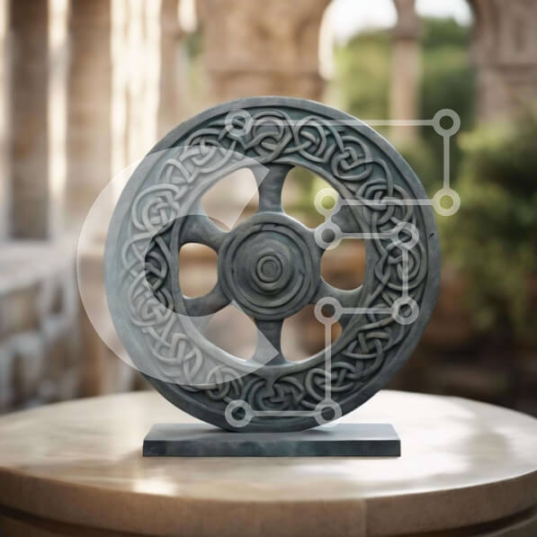 Intra Συλλεκτικό Ξύλινο Παζλ Plywood  4mm - Περίτεχνος τροχός με κέλτικο σχέδιο στο τραπέζι Σε Ξύλινο Κουτί - Διαστάσεις: 10x10 cm – 25 κομμάτια