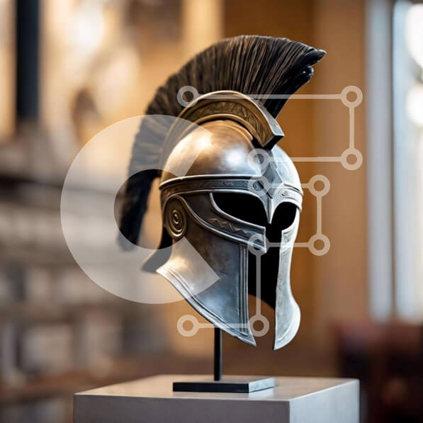 Intra Συλλεκτικό Ξύλινο Παζλ Plywood  4mm - Παλαιό σπαρτιατικό κράνος σε ξύλινο βάθρο Σε Ξύλινο Κουτί - Διαστάσεις Puzzle: 10x10 cm – 25 κομμάτια