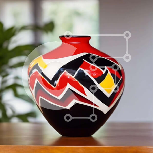 Intra Συλλεκτικό Ξύλινο Παζλ Plywood  4mm - Κόκκινο, μαύρο και άσπρο βάζο σε δρύινο ξύλινο τραπέζι Σε Ξύλινο Κουτί - Διαστάσεις: 10x10 cm – 25 κομμάτια