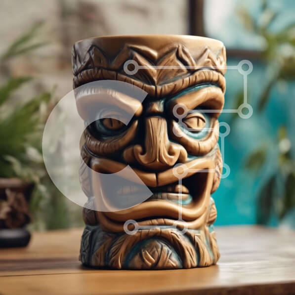 Intra Συλλεκτικό Ξύλινο Παζλ Plywood  4mm - Ξύλινη κούπα Tiki με λεπτομερές σχέδιο προσώπου Σε Ξύλινο Κουτί - Διαστάσεις: 10x10 cm – 25 κομμάτια