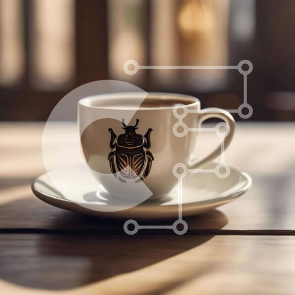 Intra Συλλεκτικό Ξύλινο Παζλ Plywood  4mm - Λευκό φλιτζάνι καφέ με σχέδιο εντόμων Σε Ξύλινο Κουτί - Διαστάσεις: 10x10 cm – 25 κομμάτια