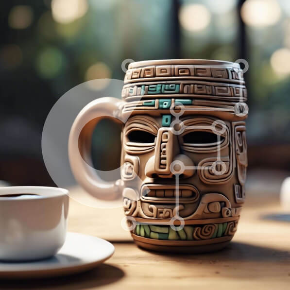 Σετ των 2 Intra Συλλεκτικό Ξύλινο Παζλ Plywood  4mm - Κούπα καφέ με σχέδιο εμπνευσμένο από τους Αζτέκους Σε Ξύλινο Κουτί - Διαστάσεις: 10x10 cm – 25 κομμάτια