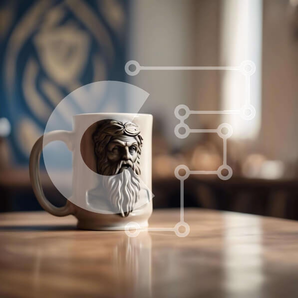 Intra Συλλεκτικό Ξύλινο Παζλ Plywood  4mm - Κούπα καφέ με Γενειοφόρο πρόσωπο σε ξύλινο τραπέζι Σε Ξύλινο Κουτί - Διαστάσεις: 10x10 cm – 25 κομμάτια