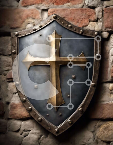 Intra Συλλεκτικό Ξύλινο Παζλ Plywood  4mm - Περίτεχνη ασπίδα με σταυρό σε τοίχο από τούβλα Σε Ξύλινο Κουτί - Διαστάσεις Puzzle: 10x10 cm – 25 κομμάτια