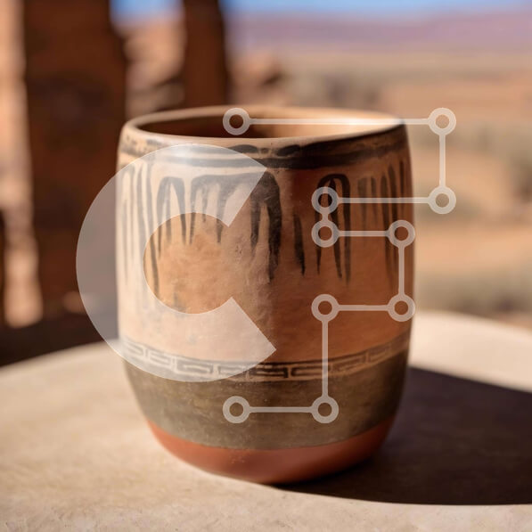 Intra Συλλεκτικό Ξύλινο Παζλ Plywood  4mm - Κεραμικό κύπελλο σε τραπέζι εξωτερικού χώρου με τοπίο της ερήμου Σε Ξύλινο Κουτί - Διαστάσεις: 10x10 cm – 25 κομμάτια