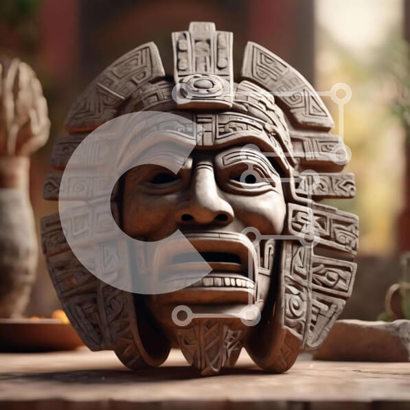 Intra Συλλεκτικό Ξύλινο Παζλ Plywood  4mm - Μάσκα εμπνευσμένη από τους Αζτέκους εμφανίζεται σε καλλιτεχνικό περιβάλλον Σε Ξύλινο Κουτί - Διαστάσεις Puzzle: 10x10 cm – 25 κομμάτια