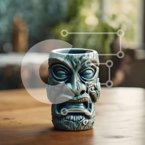 Intra Συλλεκτικό Ξύλινο Παζλ Plywood  4mm - Μπλε κούπα με θυμωμένο πρόσωπο Σε Ξύλινο Κουτί - Διαστάσεις: 10x10 cm – 25 κομμάτια