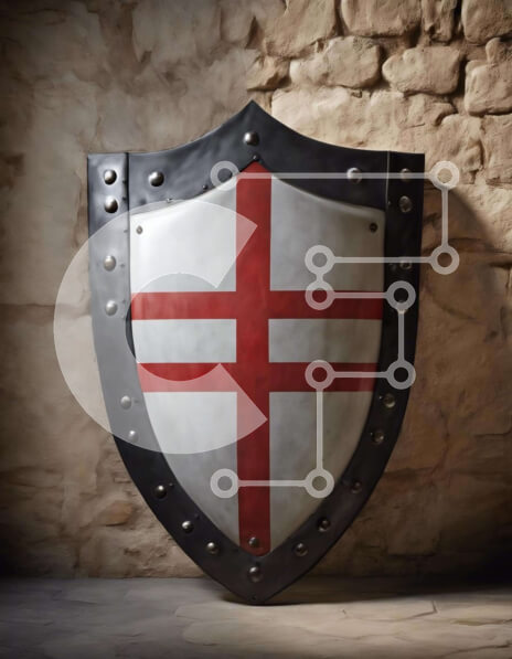 Intra Συλλεκτικό Ξύλινο Παζλ Plywood  4mm - Ασπίδα μεσαιωνικού στιλ σε παλιό πέτρινο τοίχο Σε Ξύλινο Κουτί - Διαστάσεις Puzzle: 10x10 cm – 25 κομμάτια