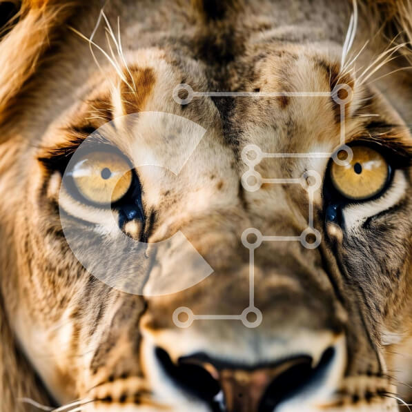 Intra Συλλεκτικό Ξύλινο Παζλ Plywood  4mm - Κοντινό πλάνο του προσώπου του λιονταριού με τα κίτρινα μάτια Σε Ξύλινο Κουτί - Διαστάσεις: 10x10 cm – 25 κομμάτια