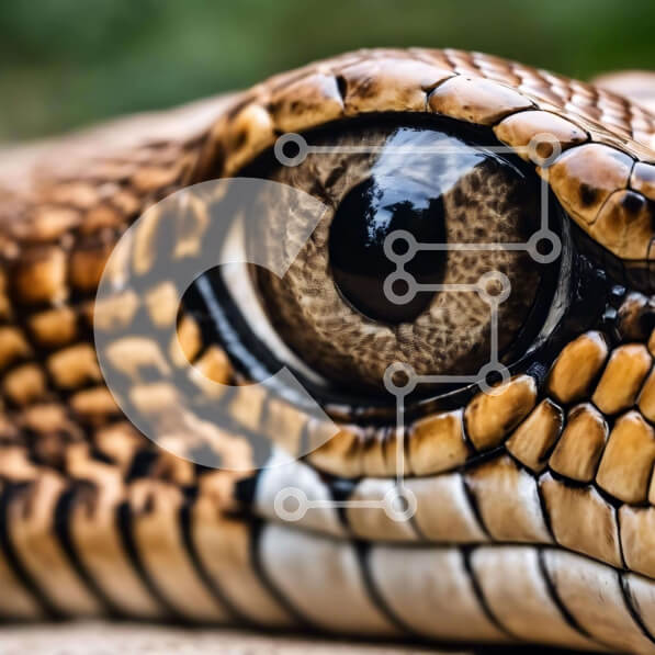 Intra Συλλεκτικό Ξύλινο Παζλ Plywood  4mm - Κοντινό πλάνο του ματιού του φιδιού με κλίμακες και σημάδια Σε Ξύλινο Κουτί - Διαστάσεις: 10x10 cm – 25 κομμάτια