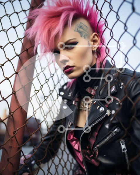 Intra Συλλεκτικό Ξύλινο Παζλ Plywood  4mm - Γυναίκα σε στυλ πανκ ροκ που κλίνει ενάντια στον φράχτη Σε Ξύλινο Κουτί - Διαστάσεις Puzzle: 10x10 cm – 25 κομμάτια