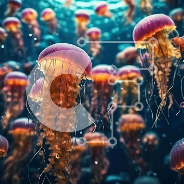 Intra Συλλεκτικό Ξύλινο Παζλ Plywood  4mm - Γοητευτικές μέδουσες στο φυσικό τους περιβάλλον Σε Ξύλινο Κουτί - Διαστάσεις: 10x10 cm – 25 κομμάτια