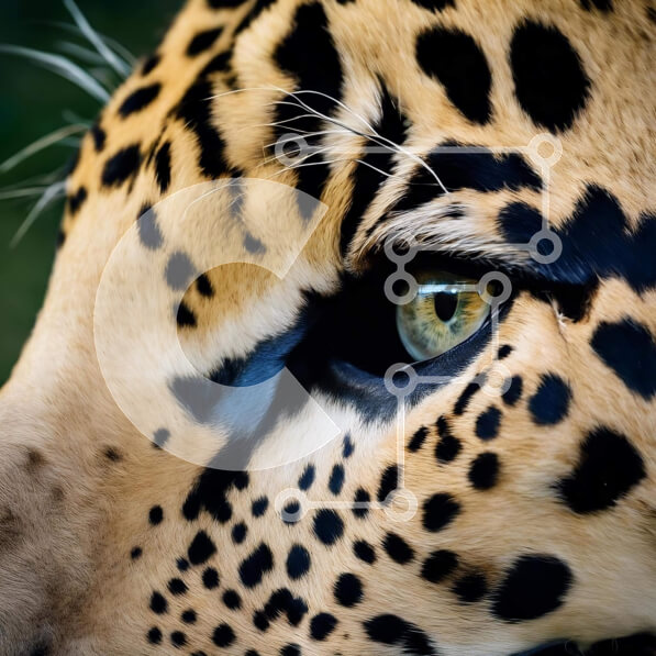 Intra Συλλεκτικό Ξύλινο Παζλ Plywood  4mm - Κοντινό πλάνο του ματιού μιας λεοπάρδαλης με μαύρα στίγματα και πράσινα μάτια Σε Ξύλινο Κουτί - Διαστάσεις: 10x10 cm – 25 κομμάτια