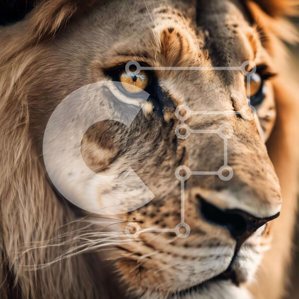 Intra Συλλεκτικό Ξύλινο Παζλ Plywood  4mm - Κοντινό πλάνο του ενήλικου προσώπου λιονταριού με τα κίτρινα μάτια Σε Ξύλινο Κουτί - Διαστάσεις: 10x10 cm – 25 κομμάτια