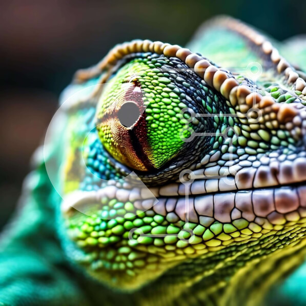 Intra Συλλεκτικό Ξύλινο Παζλ Plywood  4mm - Κοντινό πλάνο ενός πράσινου χαμαιλέοντα με φωτεινά πράσινα μάτια Σε Ξύλινο Κουτί - Διαστάσεις: 10x10 cm – 25 κομμάτια