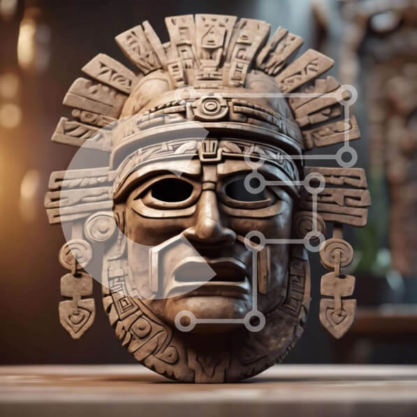 Intra Συλλεκτικό Ξύλινο Παζλ Plywood  4mm - Μάσκα των Αζτέκων που εκπροσωπεί τον πολιτισμό των Μάγια Σε Ξύλινο Κουτί - Διαστάσεις Puzzle: 10x10 cm – 25 κομμάτια