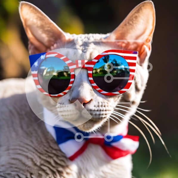 Intra Συλλεκτικό Ξύλινο Παζλ Plywood  4mm - Γάτα φορώντας γυαλιά ηλίου με αμερικανική σημαία για τις 4 Ιουλίου Σε Ξύλινο Κουτί - Διαστάσεις: 10x10 cm – 25 κομμάτια