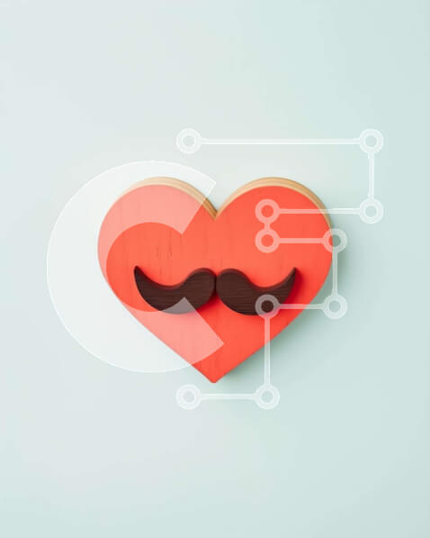 Intra Συλλεκτικό Ξύλινο Παζλ Plywood  4mm - Κόκκινη καρδιά με μουστάκι σε πορτοκαλί φόντο Σε Ξύλινο Κουτί - Διαστάσεις: 10x10 cm – 25 κομμάτια