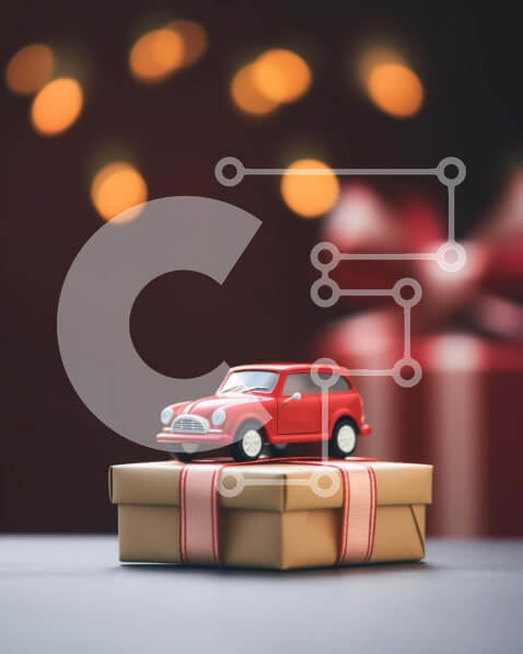 Intra Συλλεκτικό Ξύλινο Παζλ Plywood  4mm - Εορταστικό δώρο διακοπών - Κόκκινο παιχνίδι αυτοκίνητο σε ανοιγμένο δώρο Σε Ξύλινο Κουτί - Διαστάσεις: 10x10 cm – 25 κομμάτια