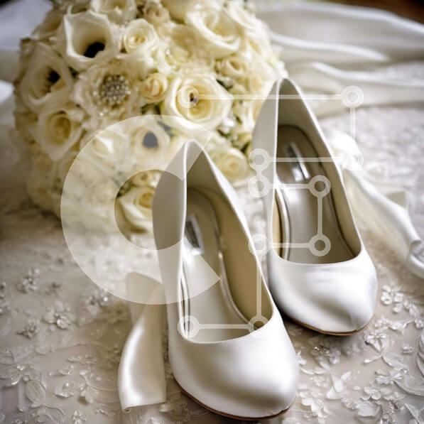 Σετ των 2 Intra Συλλεκτικό Ξύλινο Παζλ Plywood  4mm - Μπουκέτο με λευκά νυφικά παπούτσια και τριαντάφυλλα στο δαντελένιο τραπέζι Σε Ξύλινο Κουτί - Διαστάσεις: 10x10 cm – 25 κομμάτια