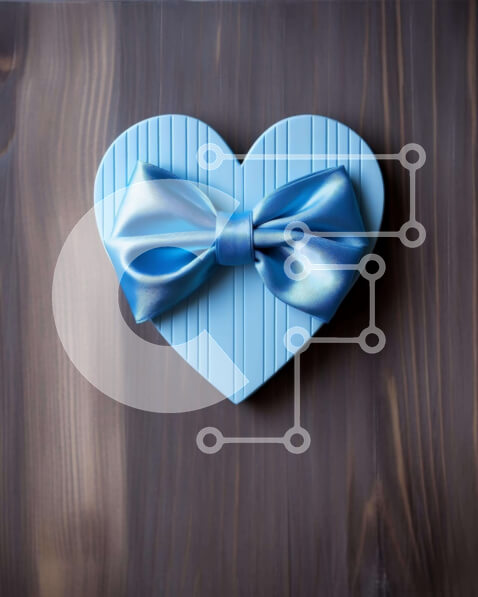 Intra Συλλεκτικό Ξύλινο Παζλ Plywood  4mm - Μπλε κουτί σε σχήμα καρδιάς με κομψό φιόγκο Σε Ξύλινο Κουτί - Διαστάσεις: 10x10 cm – 25 κομμάτια