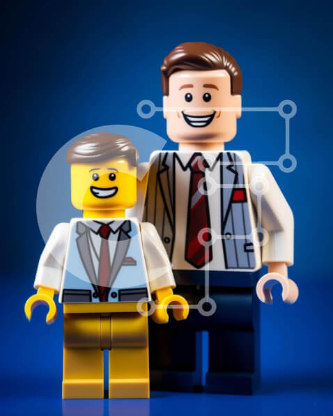 Intra Συλλεκτικό Ξύλινο Παζλ Plywood  4mm - Δύο φιγούρες Lego με κοστούμια και γραβάτες Σε Ξύλινο Κουτί - Διαστάσεις Puzzle: 10x10 cm – 25 κομμάτια