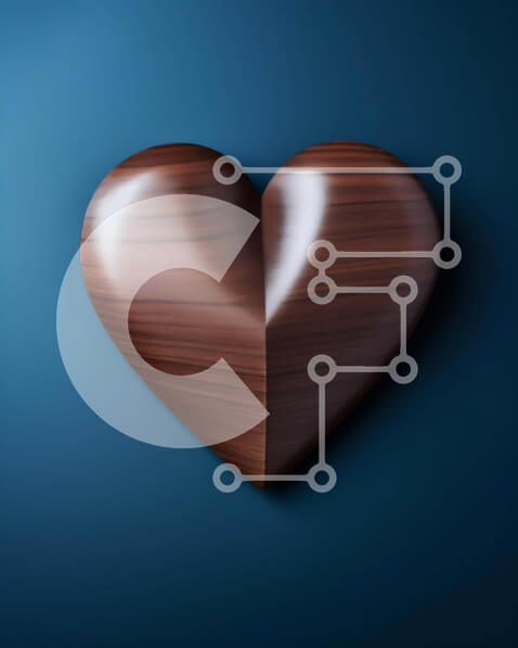 Intra Συλλεκτικό Ξύλινο Παζλ Plywood  4mm - Ξύλινο σχήμα καρδιάς σε αφηρημένο μπλε φόντο Σε Ξύλινο Κουτί - Διαστάσεις: 10x10 cm – 25 κομμάτια