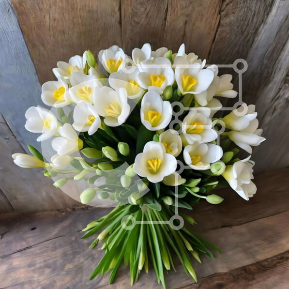 Intra Συλλεκτικό Ξύλινο Παζλ Plywood  4mm - Μπουκέτο με λευκά και κίτρινα λουλούδια σε ξύλινο φόντο Σε Ξύλινο Κουτί - Διαστάσεις: 10x10 cm – 25 κομμάτια