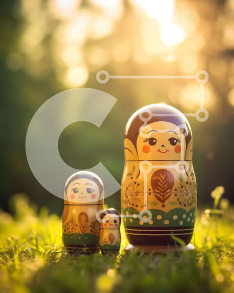 Intra Συλλεκτικό Ξύλινο Παζλ Plywood  4mm - Ρωσικές κούκλες που φωλιάζουν στο γρασίδι μπροστά από ένα δέντρο Σε Ξύλινο Κουτί - Διαστάσεις: 10x10 cm – 25 κομμάτια