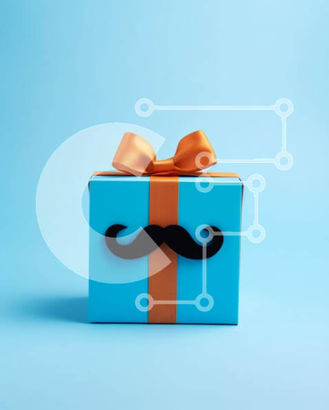 Intra Συλλεκτικό Ξύλινο Παζλ Plywood  4mm - Χρόνια Πολλά Δώρο Κουτί με πορτοκαλί φιόγκο και μουστάκι Σε Ξύλινο Κουτί - Διαστάσεις: 10x10 cm – 25 κομμάτια