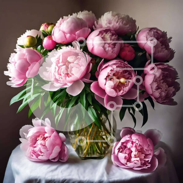 Σετ των 2 Intra Συλλεκτικό Ξύλινο Παζλ Plywood  4mm - Ροζ παιώνιες σε γυάλινο βάζο σε άδειο τραπεζομάντιλο Σε Ξύλινο Κουτί - Διαστάσεις: 10x10 cm – 25 κομμάτια