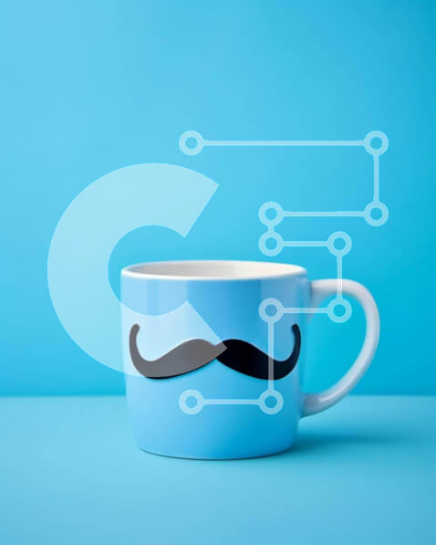 Intra Συλλεκτικό Ξύλινο Παζλ Plywood  4mm - Μπλε κούπα καφέ με μαύρο μουστάκι Σε Ξύλινο Κουτί - Διαστάσεις: 10x10 cm – 25 κομμάτια