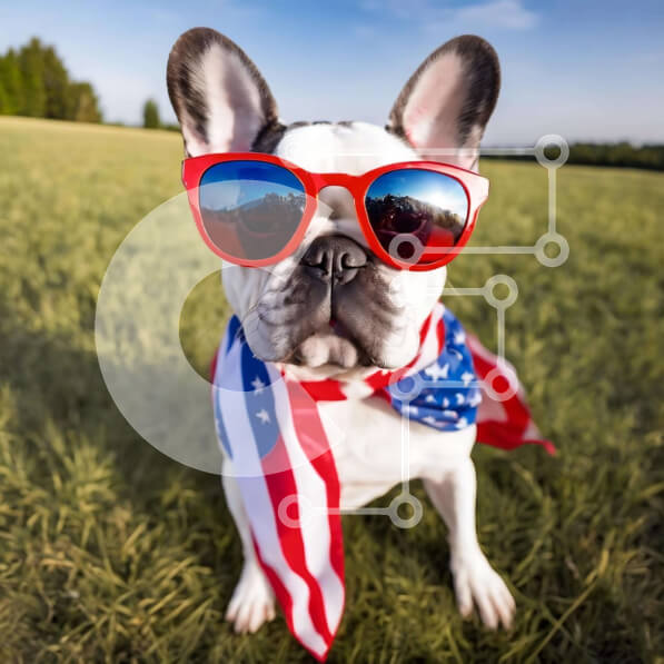 Intra Συλλεκτικό Ξύλινο Παζλ Plywood  4mm - Patriotic Dog Outdoors με Αξεσουάρ Αμερικανικής Σημαίας Σε Ξύλινο Κουτί - Διαστάσεις: 10x10 cm – 25 κομμάτια